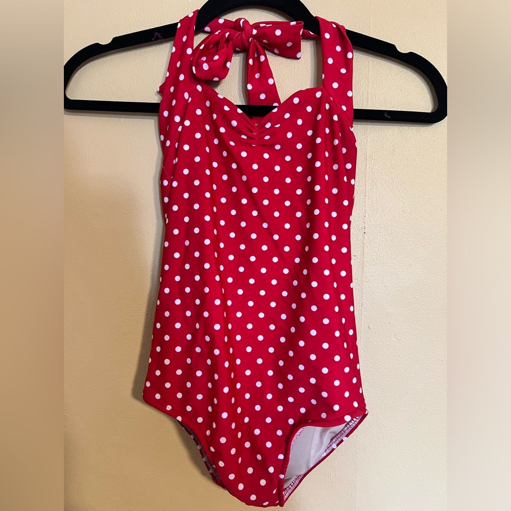 Red polka dot bathing suit